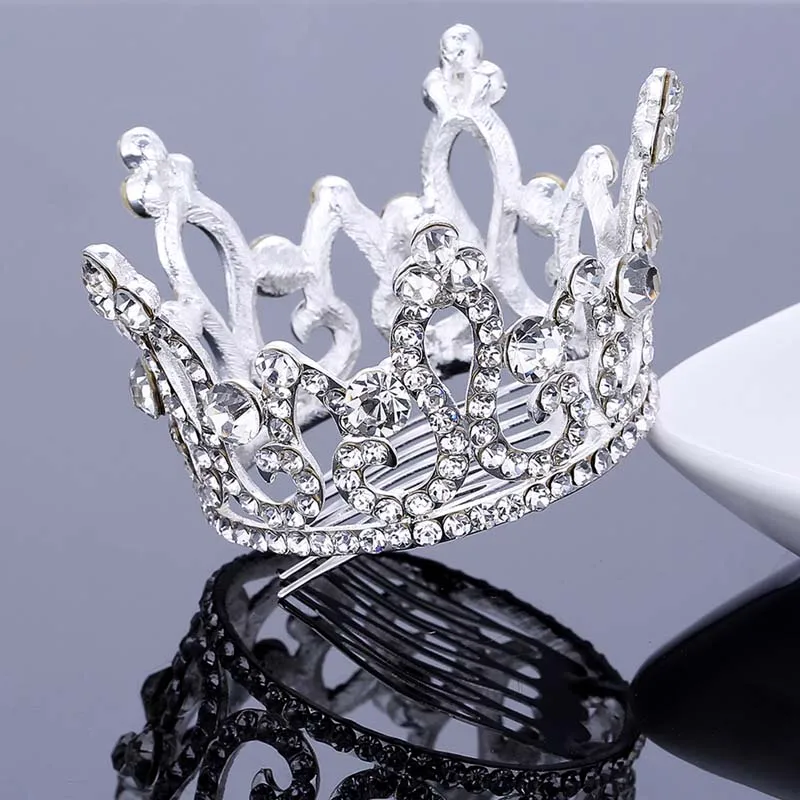 TDQUEEN тиары и короны Золотое посеребренное Покрытие Полный Круглый горный хрусталь кристалл для маленьких девочек Рождественский подарок аксессуары для волос - Окраска металла: Посеребренный