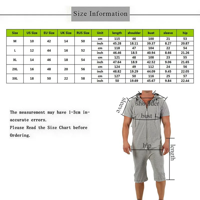 Discount Men's Jumpsuit Short Sleeve Jumpsuit T-shirt Hooded Jumpsuit Zipper One Piece  Playsuit Sports Jumpsuit Short Sleeve T-shirt