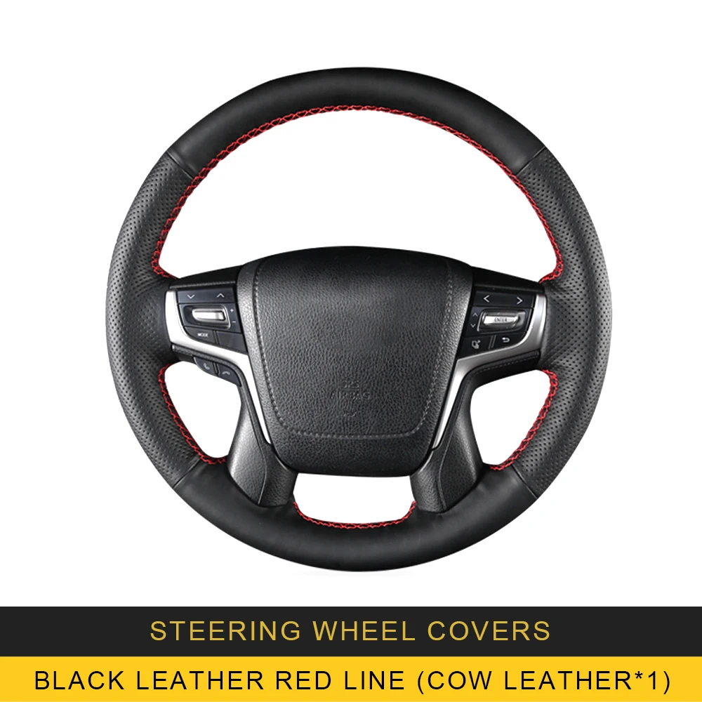 Black leather red Для Toyota Land Cruiser Prado 150 J150 2700 Чехлы рулевого колеса автомобиля кожа с иглой и резьбой аксессуары для интерьера - Название цвета: Black leather red