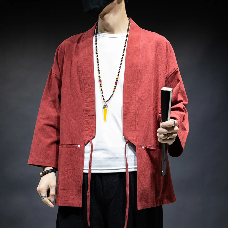 MRDONOO Men's Spring Summer Cardigan Jacket Loose Casual Cotton Linen Coat Solid Color Japanese Kimono Plus Size | Мужская одежда