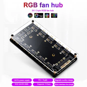 

5V 3 Pin Black Accessories Easy Install Case Motherboard Synchronous RGB Fan Hub Computer Extension Cable Magnetic For AURA