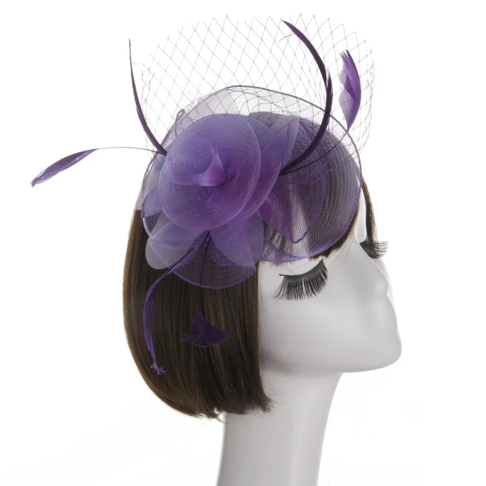New Women Elegant Wedding Party Hat Fascinator Mesh Ribbons Feathers flowewr Hat pamelas y tocados para bodas