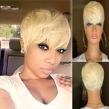 SuQ Women's Short Blonde Wig Synthetic Natural Hair Cosplay Party Pixie Cut Straight Heat Resistant Wigs For Women