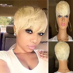 SuQ Women's Short Blonde Wig Synthetic Natural Hair Cosplay Party Pixie Cut Straight Heat Resistant Wigs For Women