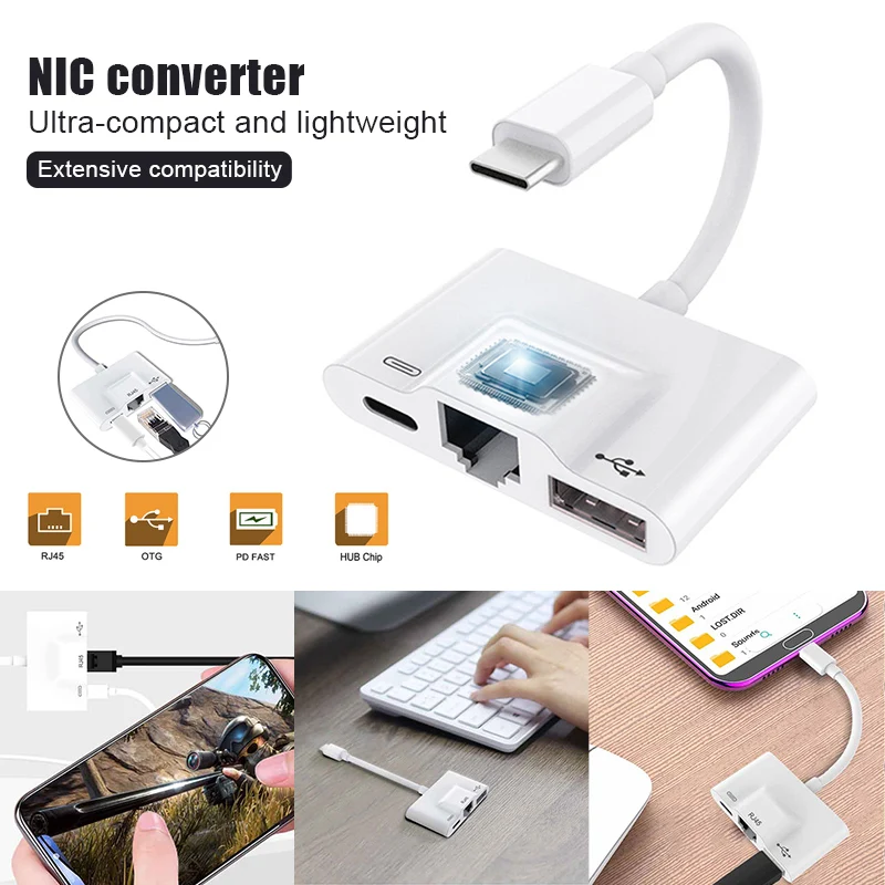 

Type-C NIC Converter Smart Phone Connection Ethernet Adapter Cable to RJ45 Hi 888