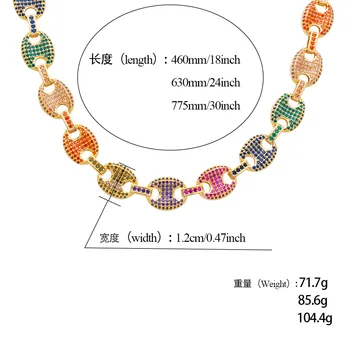 

3 colors Shiny Genuine Gold Electroplating Pig Nose Chain Coffee Bean Necklace Button BlingBling Hip hop Jewelry 18", 20", 24"