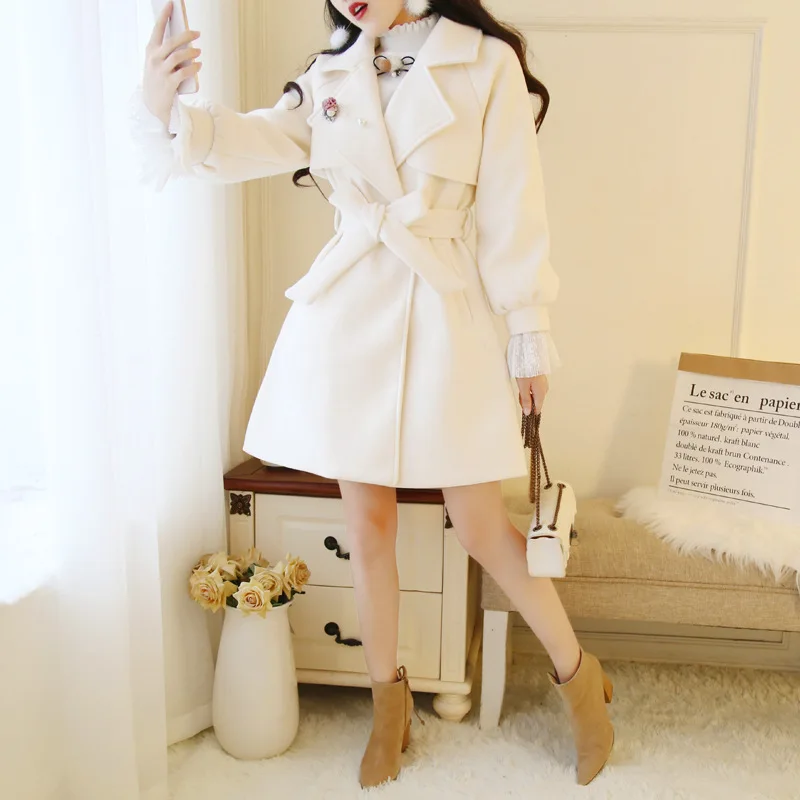 Осень и зима, стиль, корейский стиль, милая, Студенческая, элегантная, короткая, рост, талия, облегающая, средней длины, шерстяная куртка для женщин