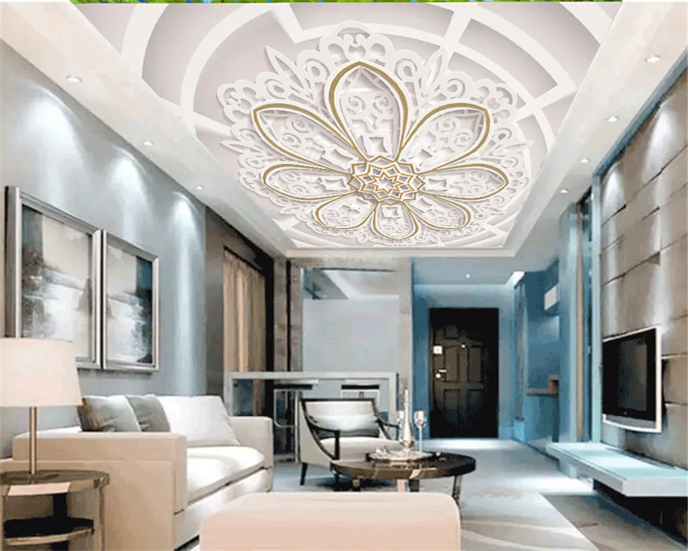 3d Home Wallpaper European White Embossed Flower Simple Atmospheric Zenith Decoration Environmental Protection Wallpaper