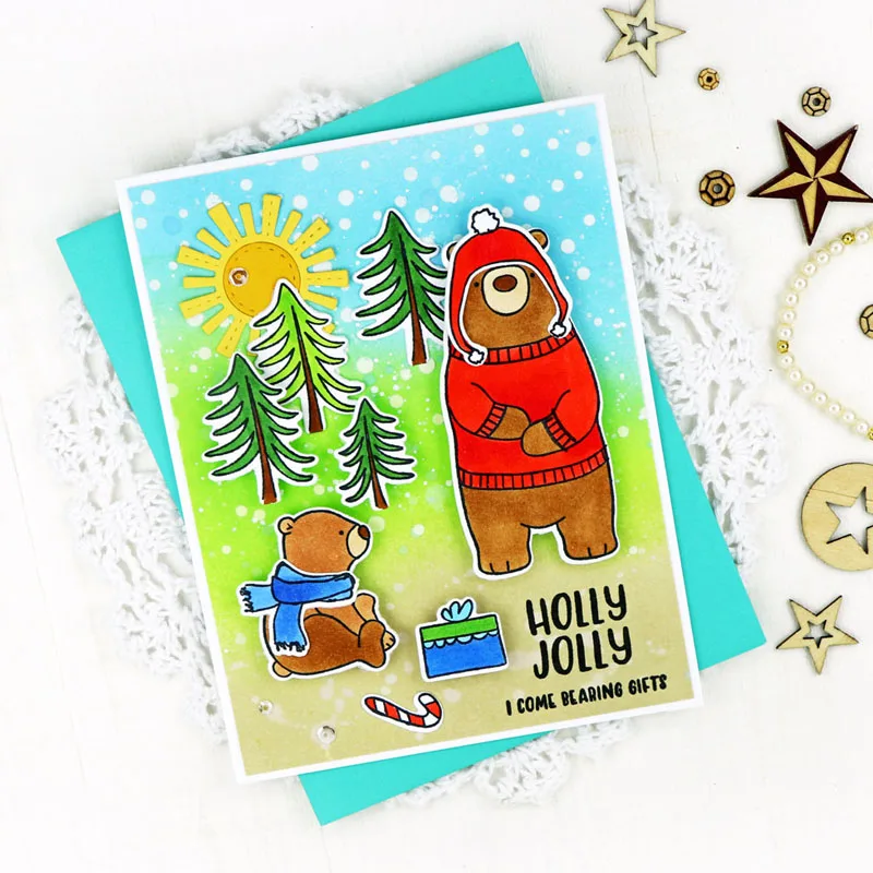 Christmas Bear winter Clear Stamps Coordinating dies for DIY Scrapbooking Craft Cards Transparent Stempels New Silicone Seal