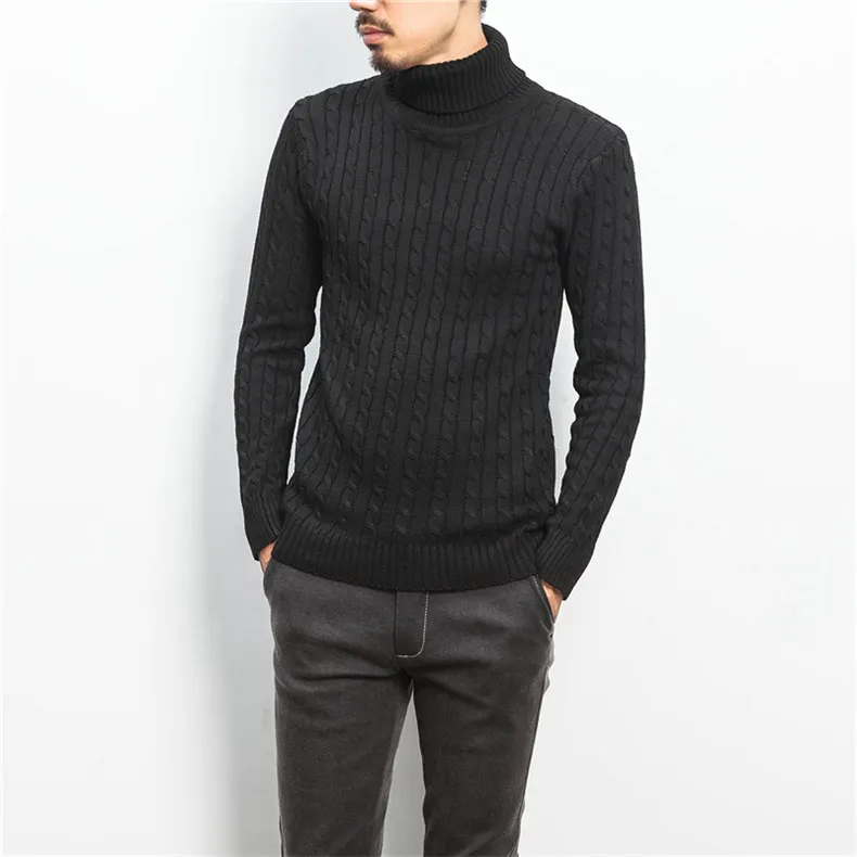 Turtleneck Sweaters Men Pullover Cotton Twisted Sweater Male Jumper Autumn Winter Thick Cable-Knit High-Neck Knitwear Brand MuLS 2