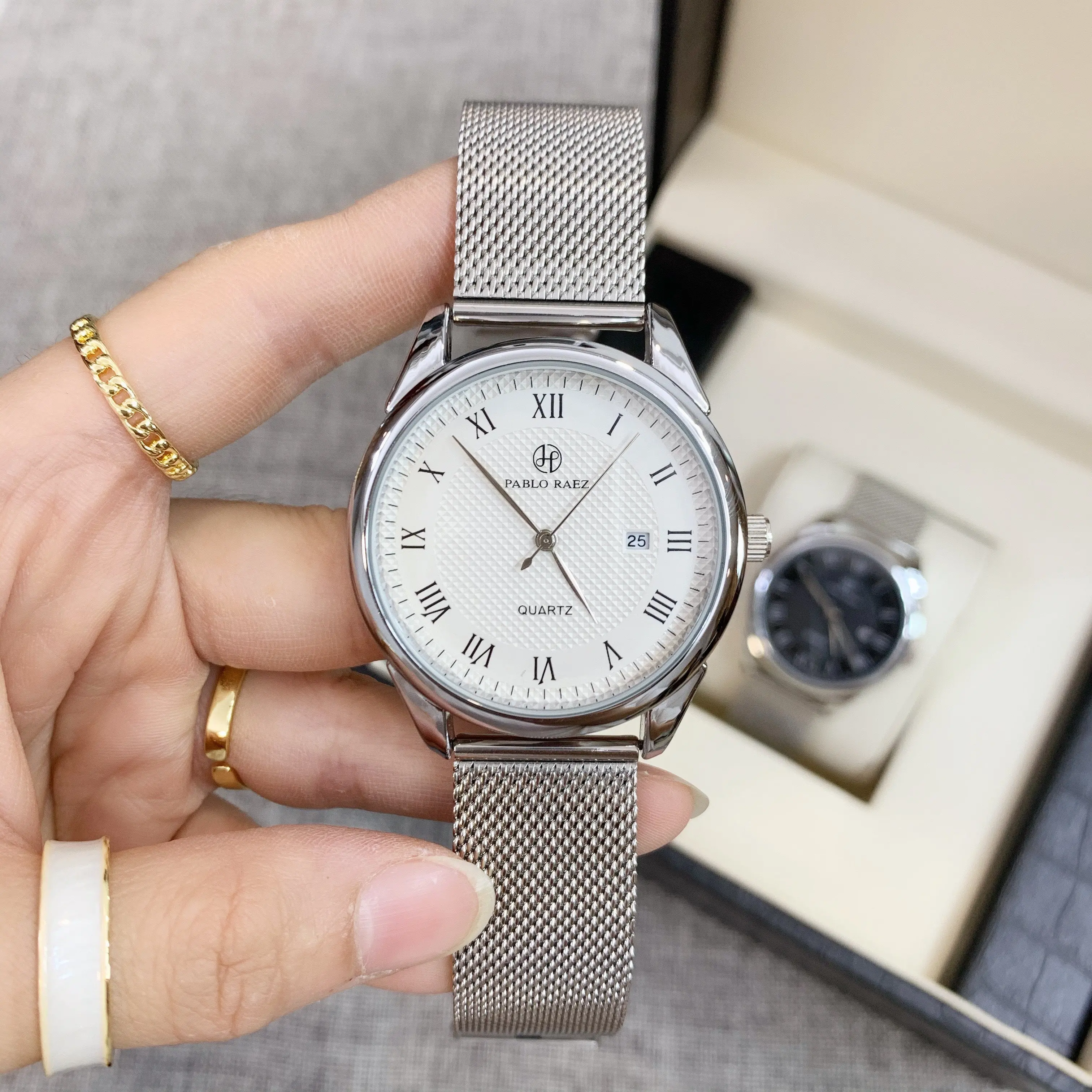 PABLO RAEZ Dropship New Fashion Simple Design Waterproof Stainless Steel Mesh 40MM Men Watch Top Luxury Quartz Relogio Masculino 6