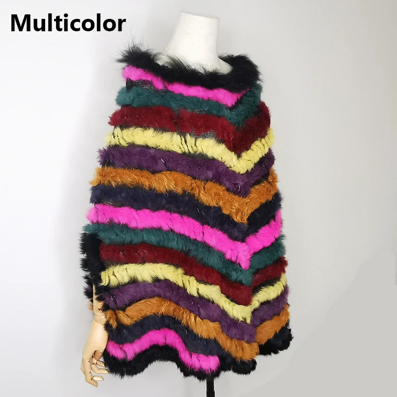 2021 Women Rabbit Fur Raccoon Fur Poncho Knitted Pullover Cape Real Fur Knitting Wraps Shawl Big Shawl lightweight puffer jacket