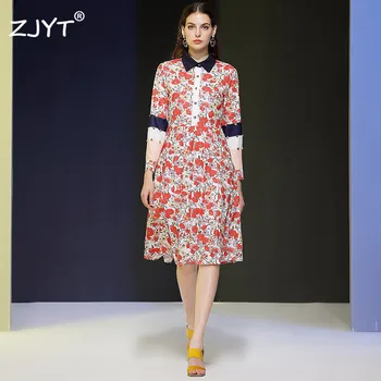 

High Quality Runway Dress 2020 Spring New Woman Clothes Fashion Long Sleeve Color Block Floral Print Vintage Casual Dress Lady