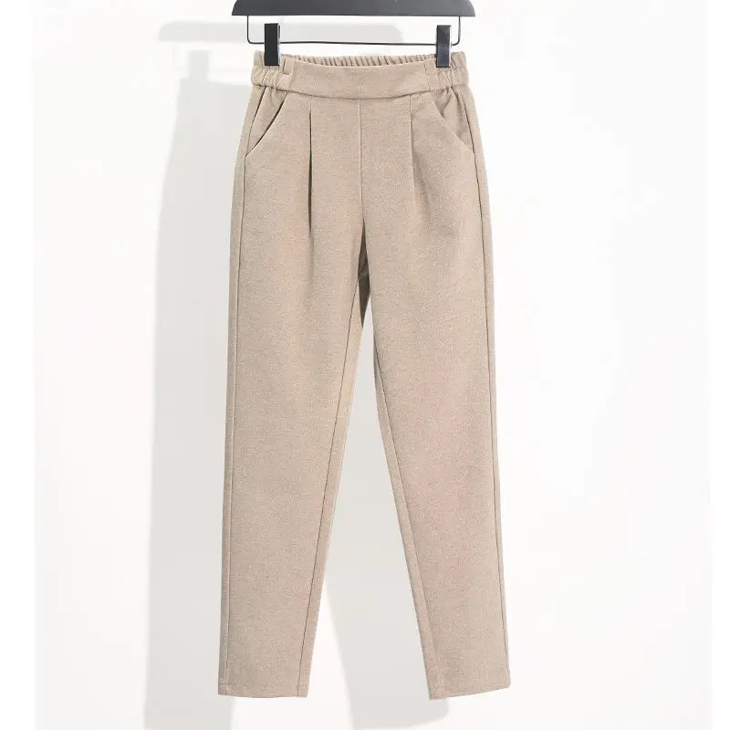 Woherb/зимние женские шерстяные брюки с эластичной резинкой на талии для женщин размера плюс, штаны-шаровары, элегантные толстые брюки длиной до щиколотки, Pantalon