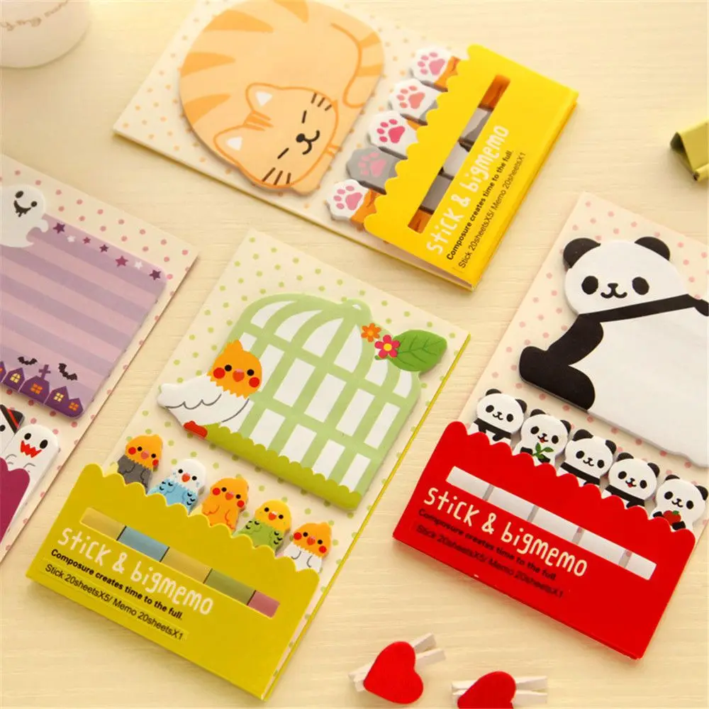 2pcs Cartoon PANDA Memo Pads Cute Animals Sticky Notes Kawaii Stationery Message Writing Pad