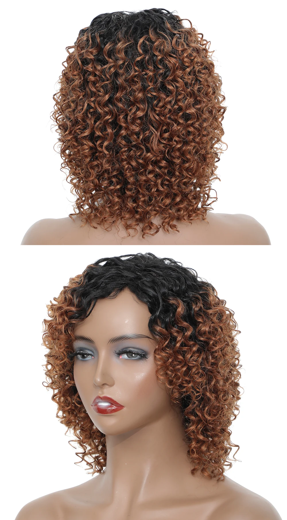 12” Short Hair Afro Kinky Curly Synthetic Wigs With Bangs For Black Women Ombre Blonde Red Glueles Cosplay Wig Perruque Courte