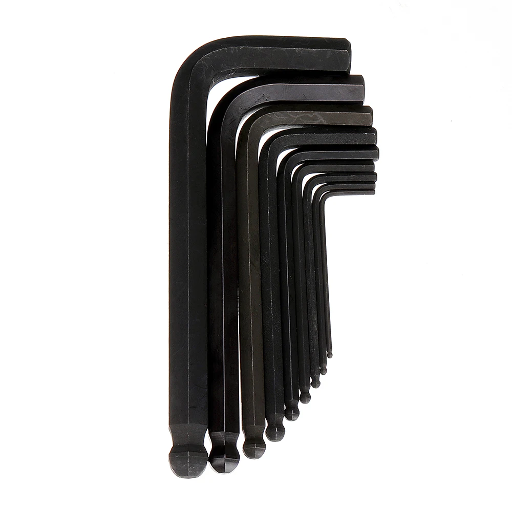 FINDAMAZE BS-B9 9Pcs L Shape Hex Key Set Allen Wrench Chrome Ball End