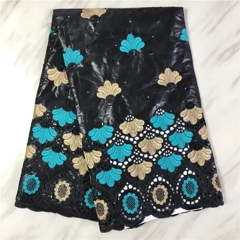 

New African Bazin Lace Fabric Cheap Hole Style black Bazin Riche Lace Fabric With Stone For Nigerian Sewing Dress FP822