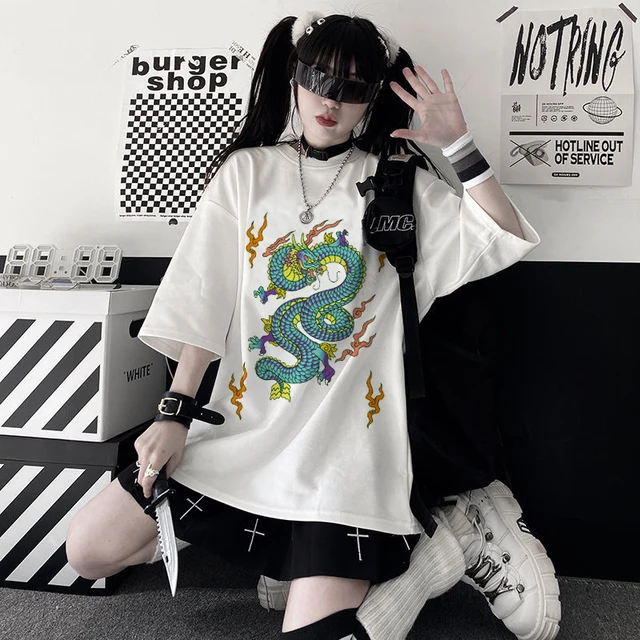 Men's T-Shirt Cotton T-Shirts Harajuku Dragon Women's Clothing Y2K Tops  Aesthetic Vintage Femme T-Shirts Style Oversize T-Shirt Gold, 4XL