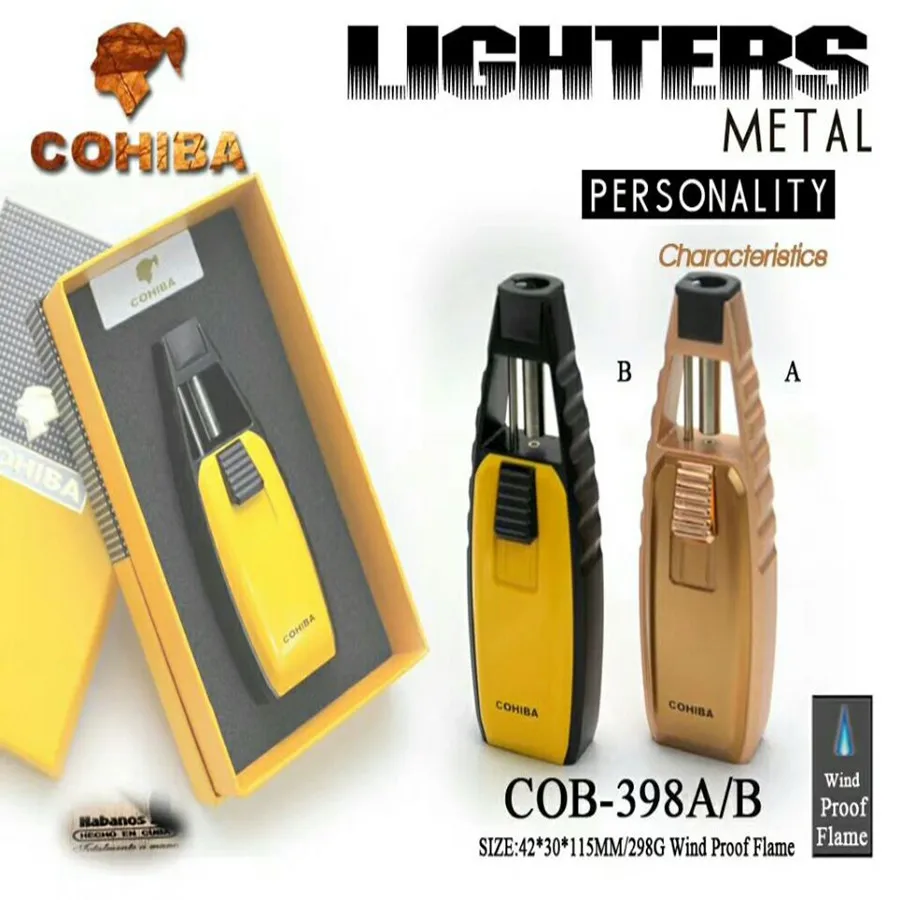 

COHIBA Windproof Powerful Triple Torch Lighter BBQ Jet Gas Cigar Lighter Turbo Metal Kitchen Cigar Spray Gun Outdoor Gadgets Man