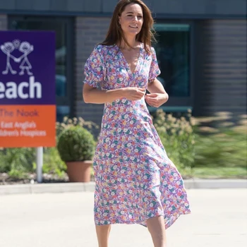 

Gedivoen Fashion Runway Summer Dress Women V Neck Multicolor Floral Print High Waist A Line Dress Party Vintage Midi Dresses