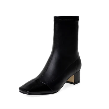 

Fashion Women med Heels Ankle Boots Autumn Winter Party Wedding Shoes Woman genuine leather Sexy Female Boots size 41 42 43