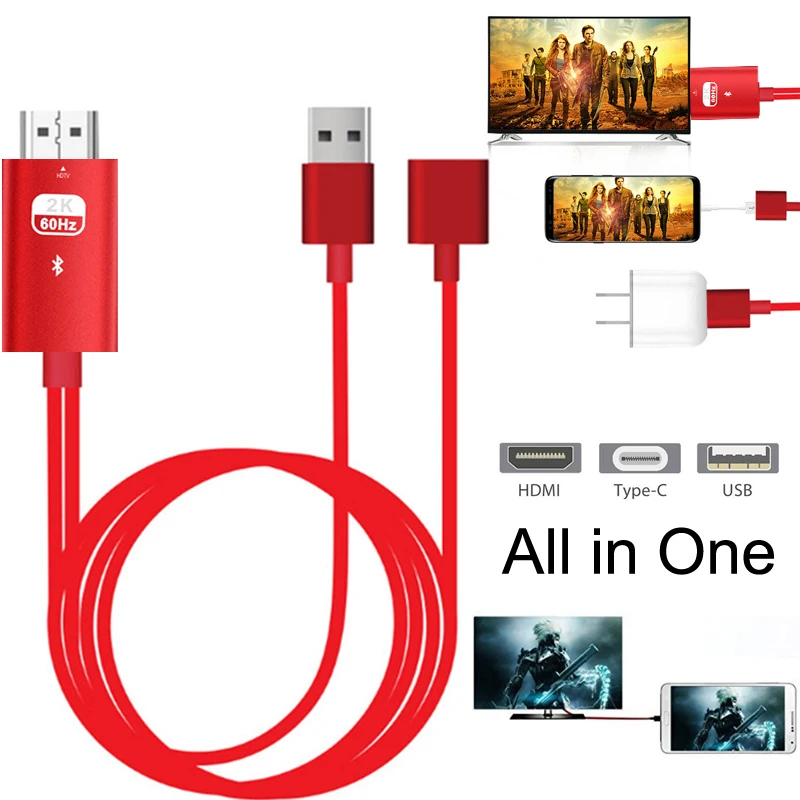 Allin1 HDMI Cable VGA HDMI Кабель-адаптер для IPhone 11 Pro Max XS XR 6 7 8 для huawei P20 P30 samsung S8 S9 S10 IOS type C Android для ТВ Bluetooth - Цвет: Allin1 HDMI Cable
