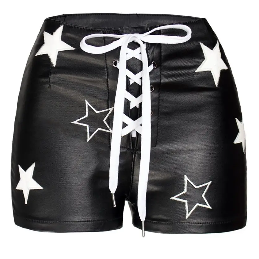 

Fashion plus velvet PU Leather High Waist Front Lace Up Women Mini Booty Shorts Nightclub Party Rave Dancewear