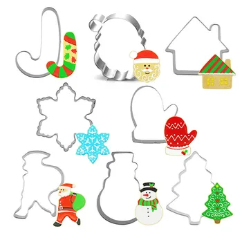

8-10pc of Christmas stainless steel biscuit shape mold cookie cutter set metal stainless steel baking mold set форма для выпечки