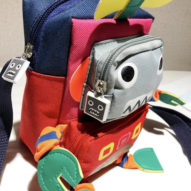 

Bag Women's 2019 New Style Nylon Shoulder Oblique Bag Robot Cartoon Cute Stereo Square Sling Bag