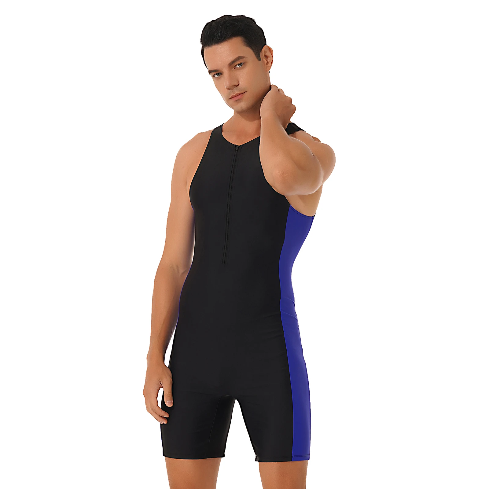 Men One-piece Swimwear Sleeveless Front Zipper Swimsuit Bodysuit Triathlon Wetsuit for Beach Pool Swimming Bathing Diving Suit