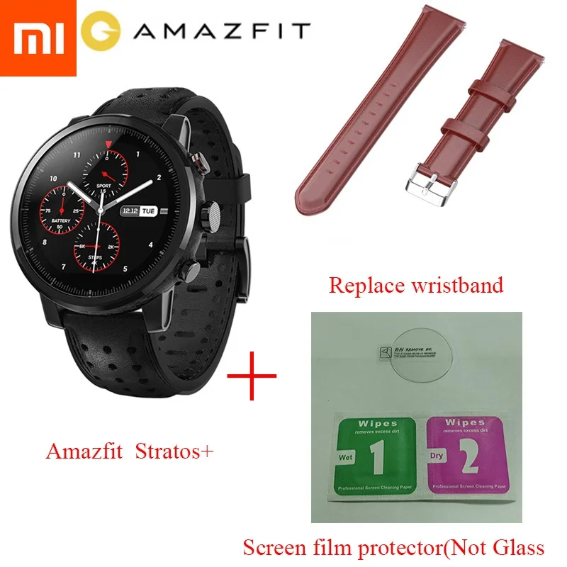Глобальная версия Xiaomi Huami Amazfit 2 Stratos 2+ умные часы для мужчин с gps Xiaomi часы PPG монитор сердечного ритма 5ATM водонепроницаемый - Цвет: Add Red Wristband