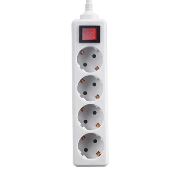 

4-Outlet Extension Power Strip Surge Protector EU Plug Socket Switch 1.5m Cord