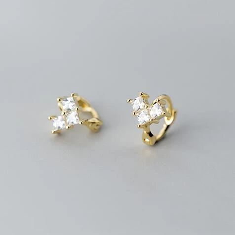 Gold 925 Твердые серьги из стерлингового серебра, крошечные милые блестящие серьги-кольца с цирконом и пряжкой для женщин, девушек, подростков, модные ювелирные изделия - Окраска металла: Gold