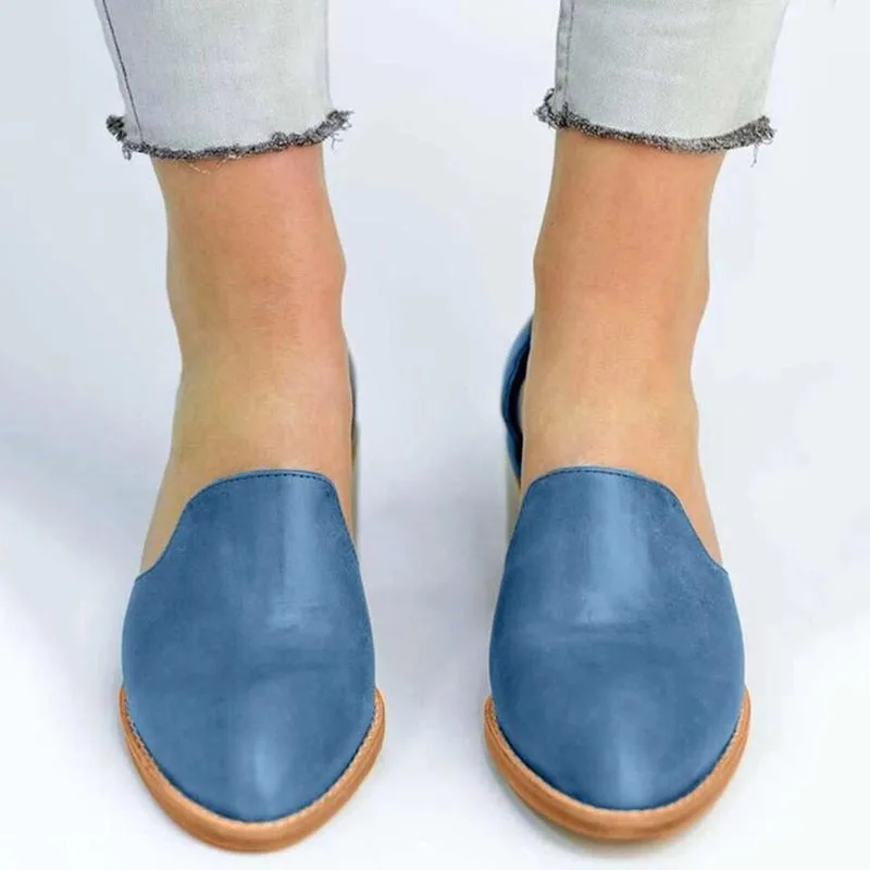 

Spring Summer Leather Pumps Women Med Chunky Block Heel Shoes Slip On Pointed Toe Casual Plus Size Lady Female Shoes