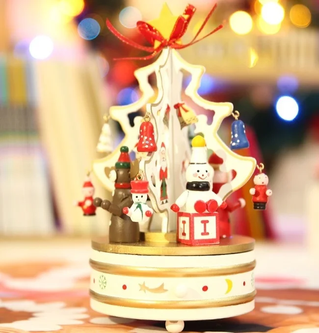 Музыкальная карусель декоративные украшения креативная музыкальная шкатулка орнамент Рождественская елка музыкальная шкатулка фантазия Рождественская деревянная музыкальная шкатулка