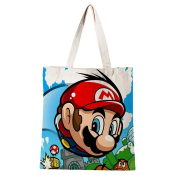 

Custom Handbags Super Mario Canvas Tote Bag Cotton Cloth Shoulder Shopper Bags for Women Eco Foldable Reusable Shopping Bags