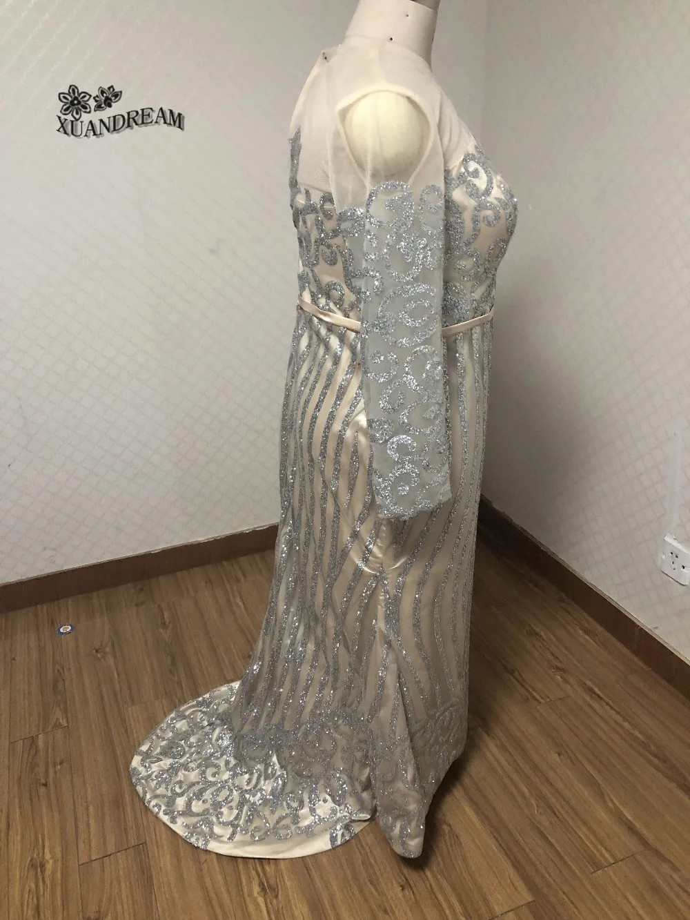 Bling Bline размера плюс вечернее свадебное платье; robe de soiree элегантная форма Платье с длинными рукавами реальные изготовление под заказ Дешевые вечернее платье с