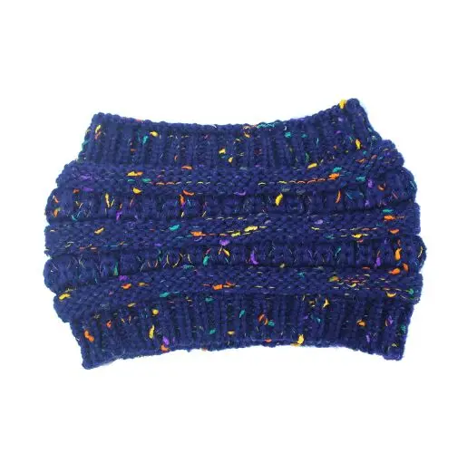 dot navy blue XEONGKVI Европа Америка чистый цвет пустая голова вязаная шапка осень зима теплый бренд Skullies Beanies женский хвостик повязка для волос - Цвет: dot navy blue