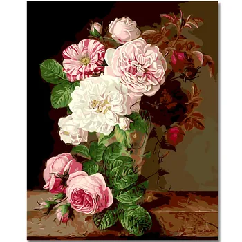 

RIHE Pink Peony Flowers-Paint by Number Kit for Adults Beginner, DIY Canvas Painting by Numbers,Home Wall Art Picture 40X50cm