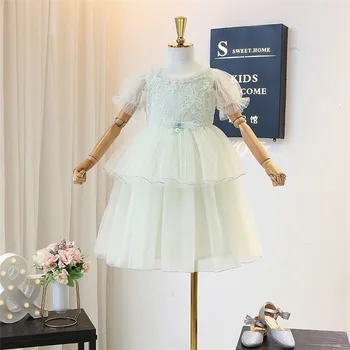 

5320 New Floral Embroidery Ribbons Princess Baby Girl Dress 2020 Summer Party Wedding Kid Dress For Girl Wholesale Child Clothes