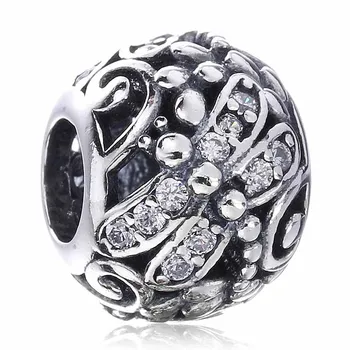 

Authentic 925 Sterling Silver Bead Charm OpenWork Dragonfly Meadow With Crystal Beads Fit Pandora Bracelet Diy Jewelry