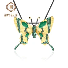 GEM'S балетная Золотая брошь кулон леди из натуральной 925 пробы Серебряный Зеленый Агат Бабочка модные тенденции высокое ювелирное изделие