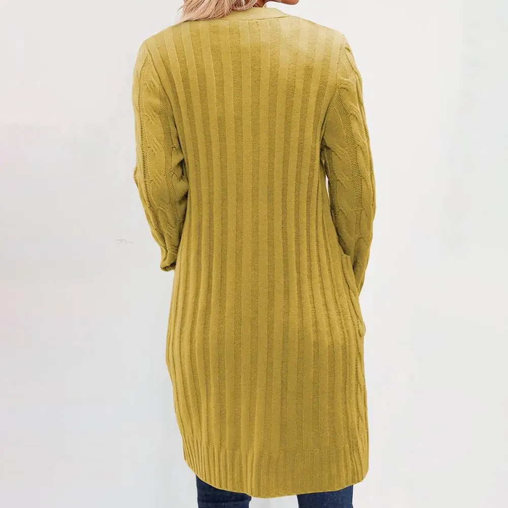 Women's Cardigans Sweater Twist Knitted Autumn Winter Pockets Coat Vintage Slim Casual Long Cardigan Female Knitwear New 2