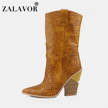 

ZALAVOR Size 33-46 Women Half Short Boots Winter Stone Pattern Fashion Warm Fur Heels Boots European Style Designer Shoes