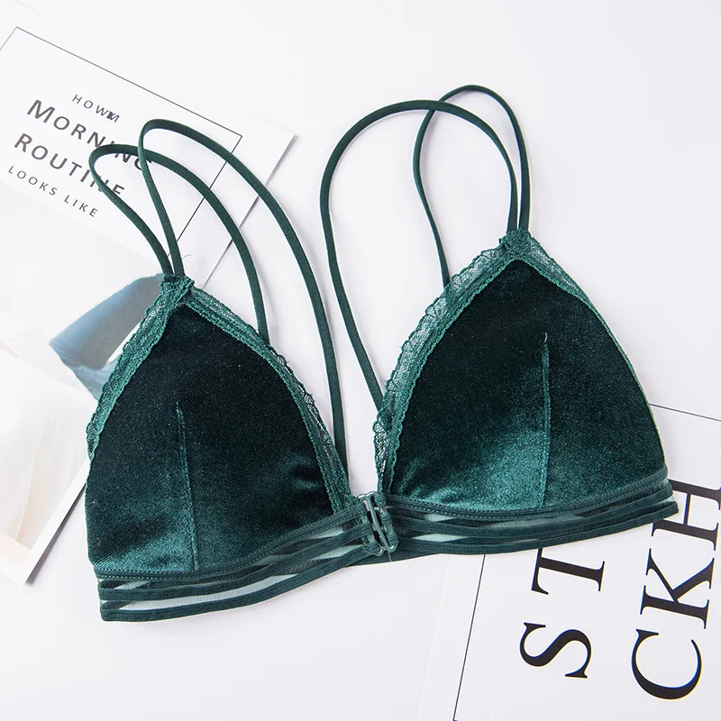 

Velvet Lace Bralette Sexy Bra Push Up Bras for Women Lingerie Front Closure Wire Free Underwear