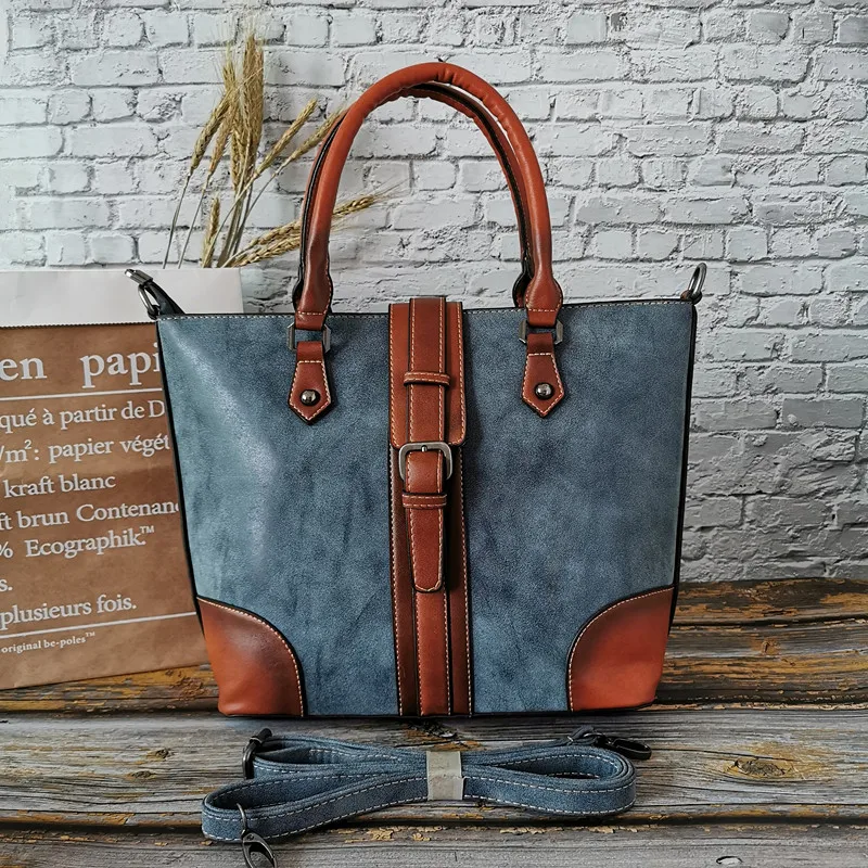 Винтажные женские сумки из натуральной кожи, высокое качество, роскошная сумка на плечо для дам, Мульти Стиль, повседневная сумка-тоут, женская сумка-мессенджер - Цвет: 99383-Blue