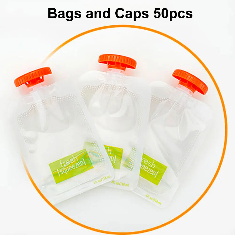 Bag 50pcs Выдавливание фруктового сока станция и мешки комплект для кормления набор для детского питания Набор для выдавливания еды сумки-контейнеры для хранения набор ложек - Цвет: Bag 50pcs