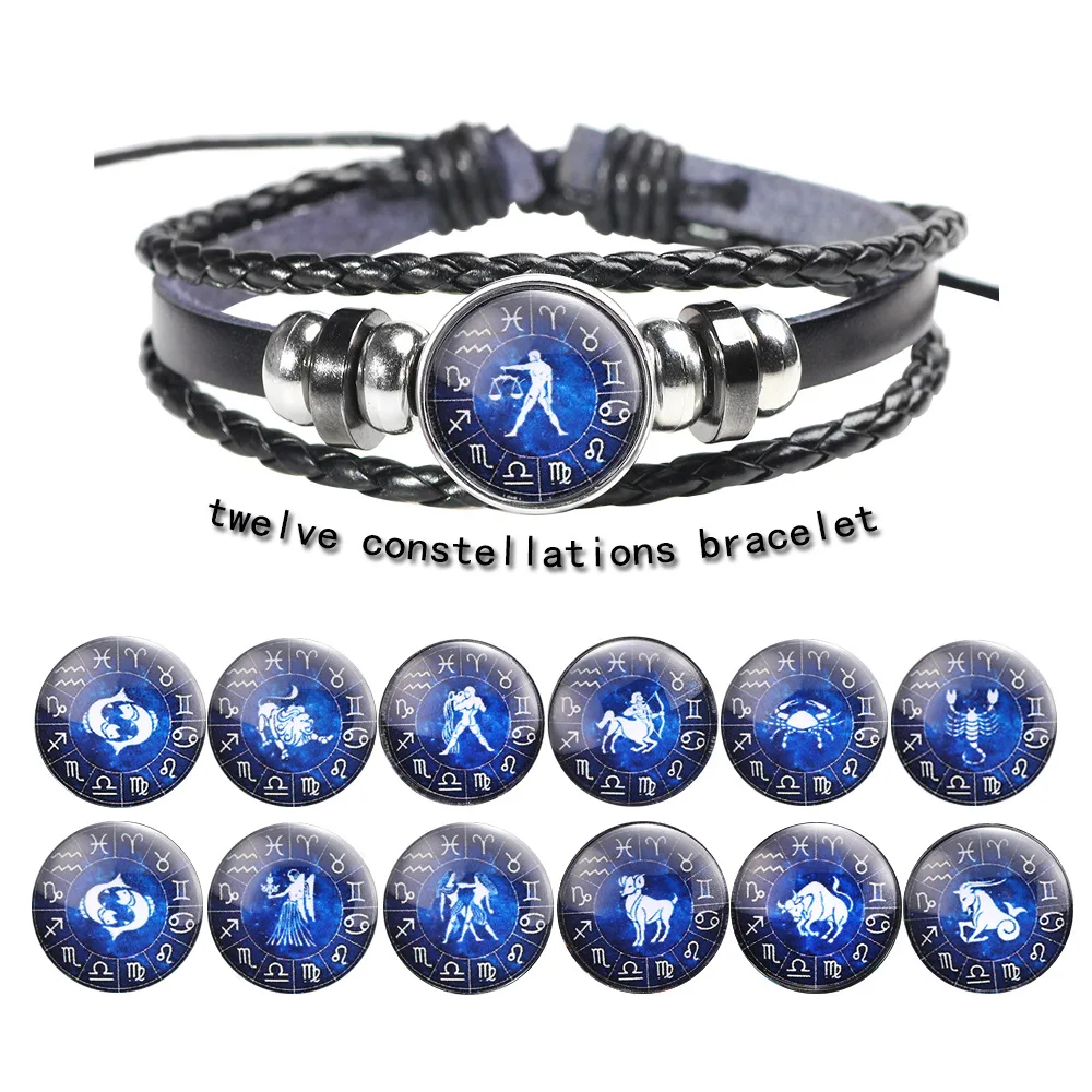 12 Constellations Layered Leather Taurus Libra Classic Bracelet for Women Girls Zodiac Signs Horoscope Charm Wristband Jewelry | Украшения