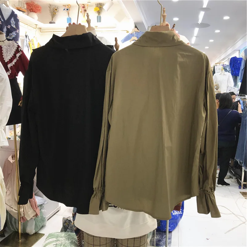 Kong-Style Blouse Woman Solid Color Long Sleeves Shirt Women's Spring and Autumn New Loose Casual Student Lapel Shirt Top Blusa - 4.00068E+12